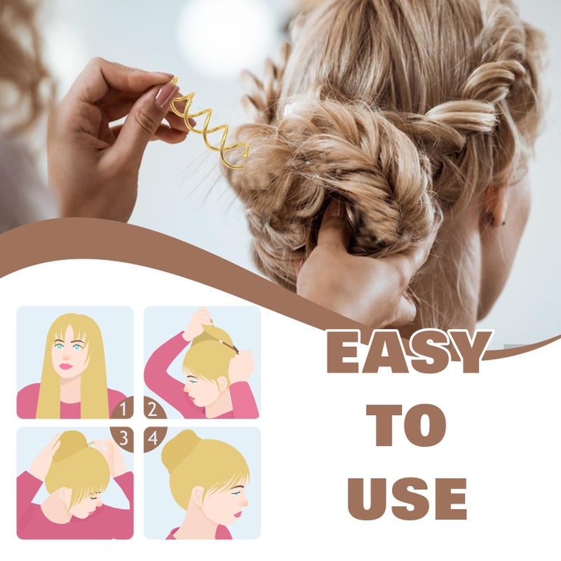 TUUXI 10pcs Spiral Hair Pins 2 Inch Bun Twister Spiral Bobby Pins Gold Spin Clip for Thick Hair Non Scratched Round Clip Bun Maker for Women - Image 3
